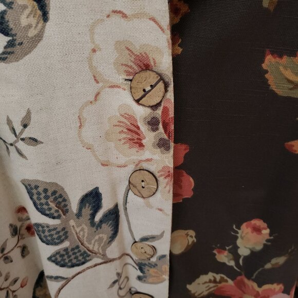 Cactus Flower L Jacket Blazer Brown Cream Floral Colorblock Patchwork Women's - Picture 3 of 7